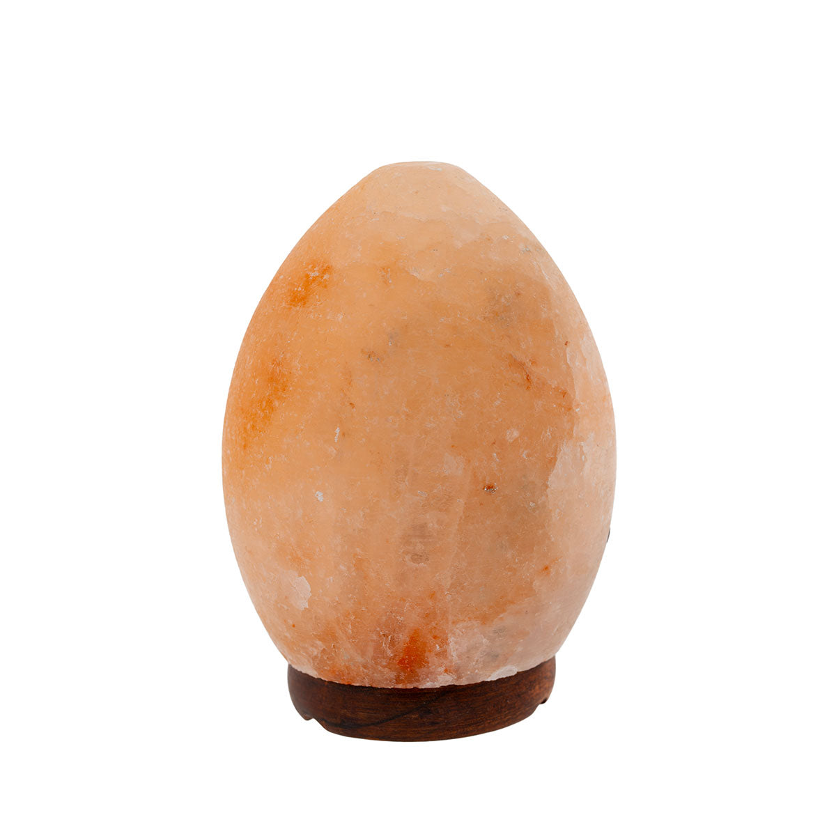 Ovale Salzkristalllampe mit dunkelbraunem Standfuß