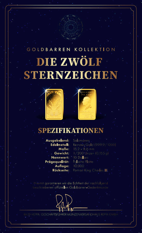 Sternzeichen Goldbarren zertifikat