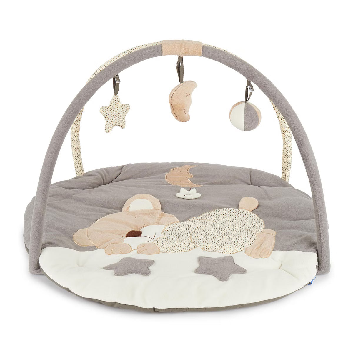 Kreisförmige Decke mit Bögen drüber und Spielsachen dran für Babies