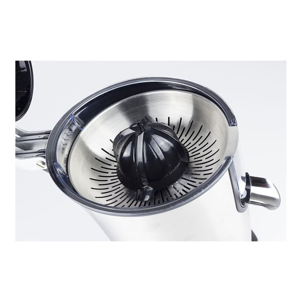 Silbernes Entsaftungsgerät mit schwarzen Details