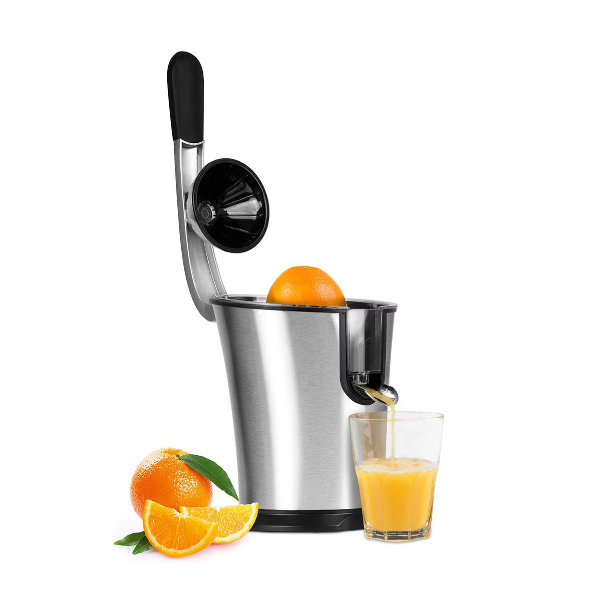 Silbernes Entsaftungsgerät mit schwarzen Details