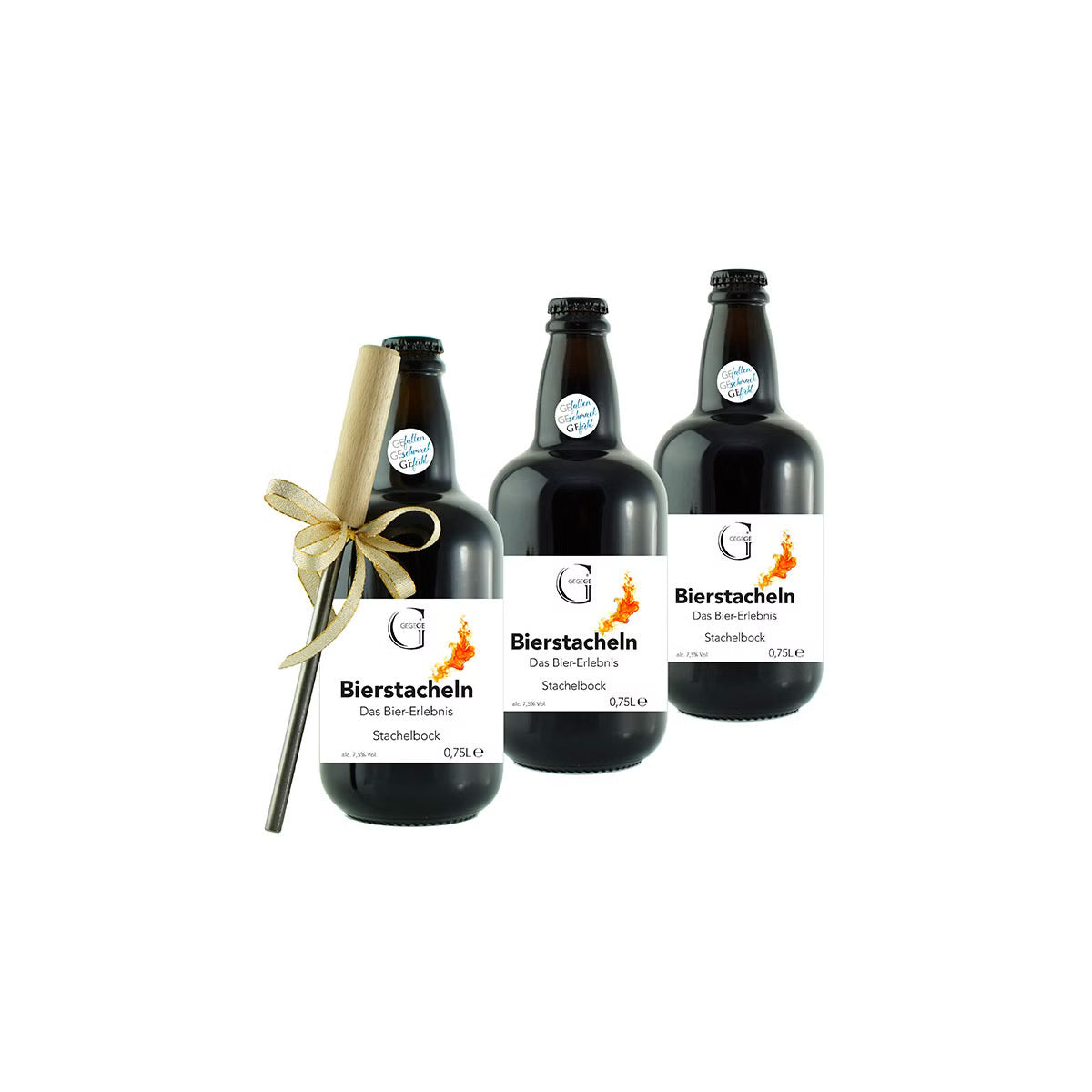 Bierstachel mit drei 0,75 L Bierflaschen