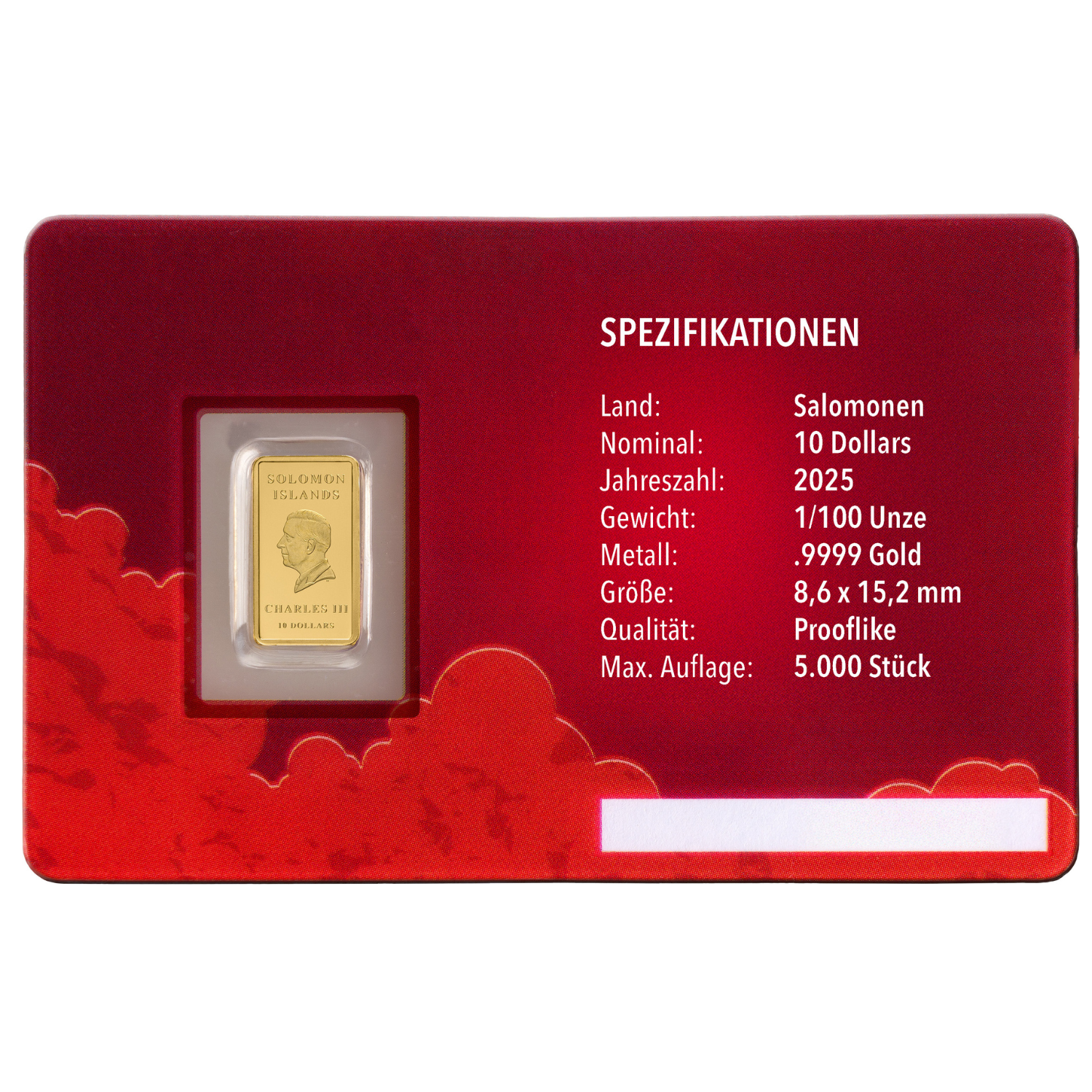 Goldbarren Motiv Schutzengel in roter Karte