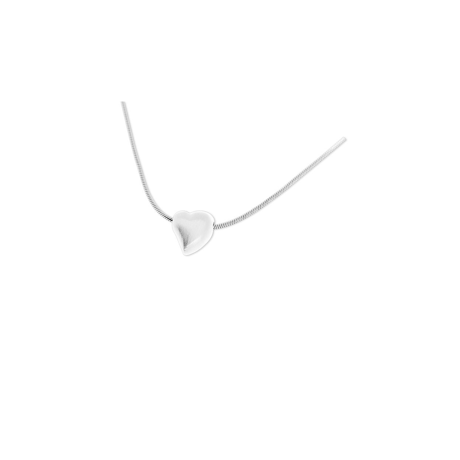 Kettenanhänger „Herz gedreht“ oder „von Herzen“ mit Kette aus 925er Silber, elegant und schlicht an einer feinen Kette, präsentiert vor weißem Hintergrund.