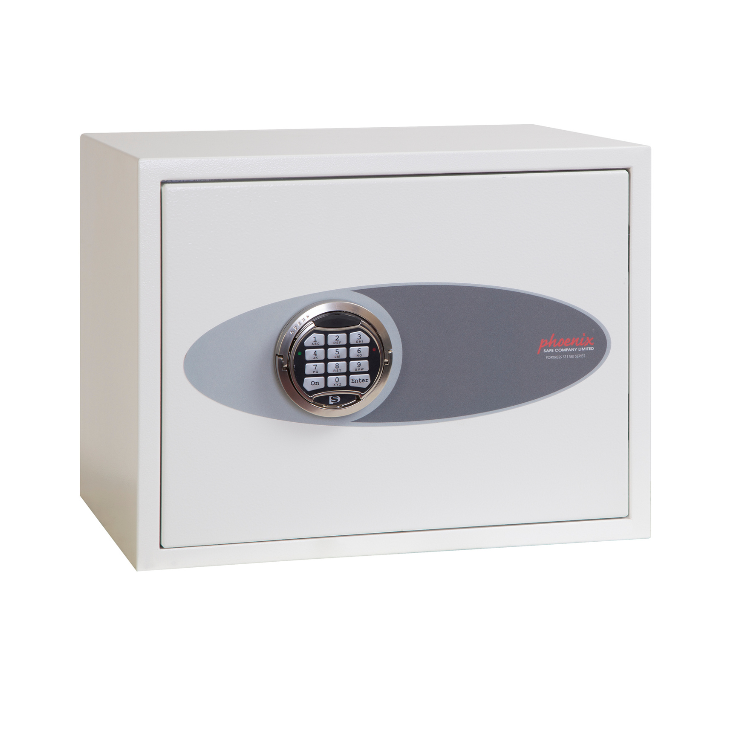 Der Sicherheitstresor mit weißem Design und elektronischem Zahlenschloss an der Front bietet optimalen Einbruchschutz und fügt sich dezent in jede Umgebung ein.