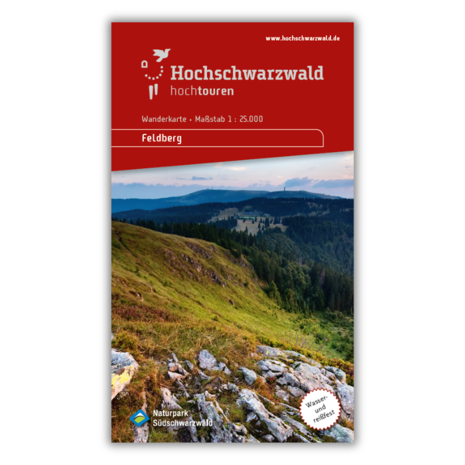 Die Wanderkarte Feldberg ist ein reißfester und wasserfester Wanderkarteneinband mit einer malerischen Berglandschaft mit dem Titel Hochschwarzwald hochtouren Feldberg, Maßstab 1:25.000.