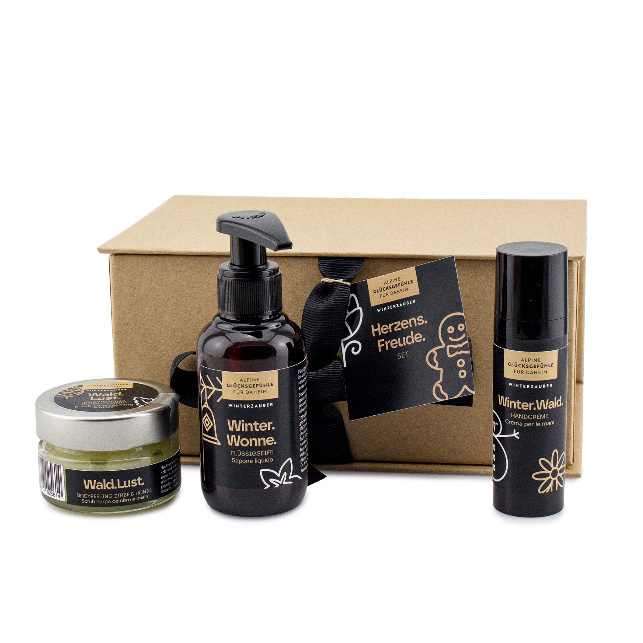 Set mit verschiedenen Kosmetik- Produkten und einer Geschenk-Box