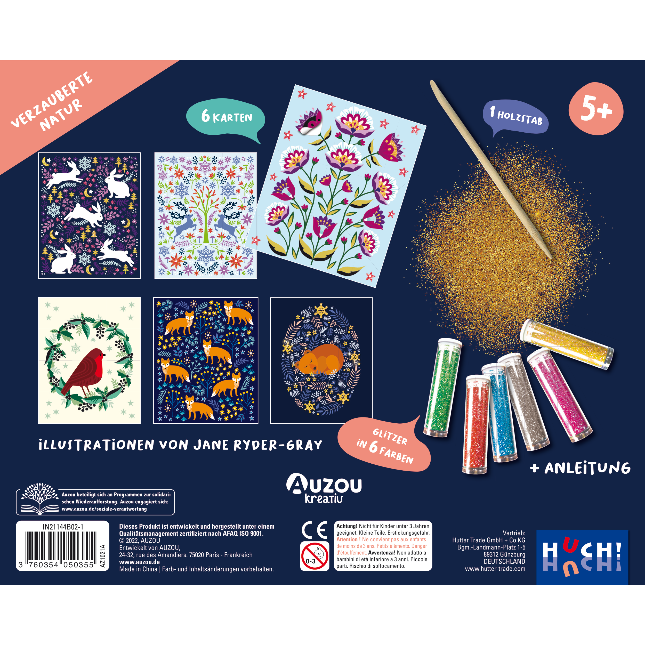 Meine Glitzerkarten - Verzauberte Natur: Kreativ-Set mit Naturmotiven, Glitzertuben, Holzstab und Anleitung – ideal für Kinder ab 5 Jahren.