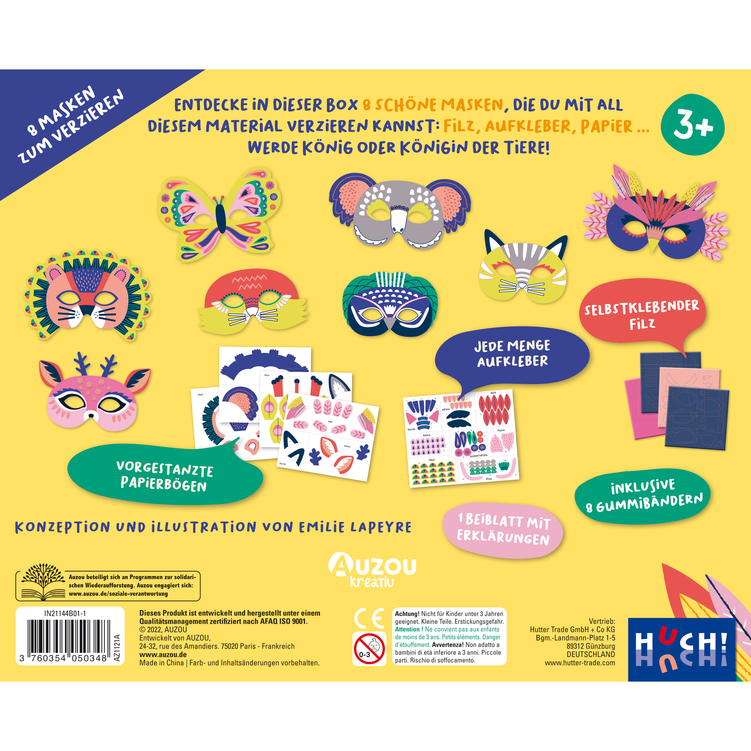 Meine Tiermasken zum Verzieren: Bunte Box mit Masken, Filzstickern und Bastelmaterial für Kinder ab 3 Jahren – das Kreativ-Set für fantasievolles Spielen.