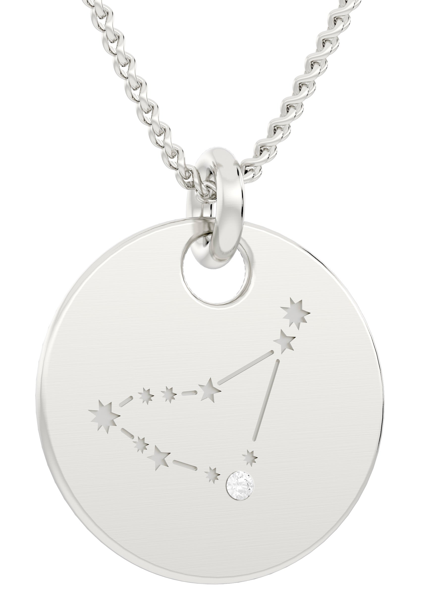 Sternbild Kettenanhänger inkl. Kette aus 925er Silber mit funkelndem Diamant und feiner Sternbild-Gravur – ein elegantes Schmuckstück für jeden Anlass.