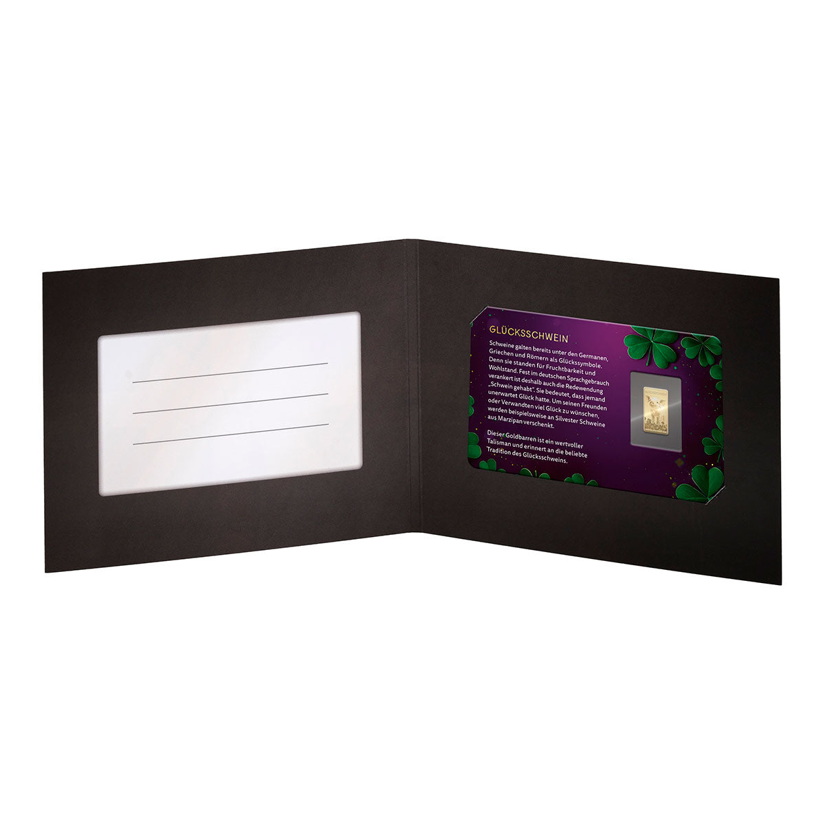 Verpackung des Goldbarren Glücksschwein