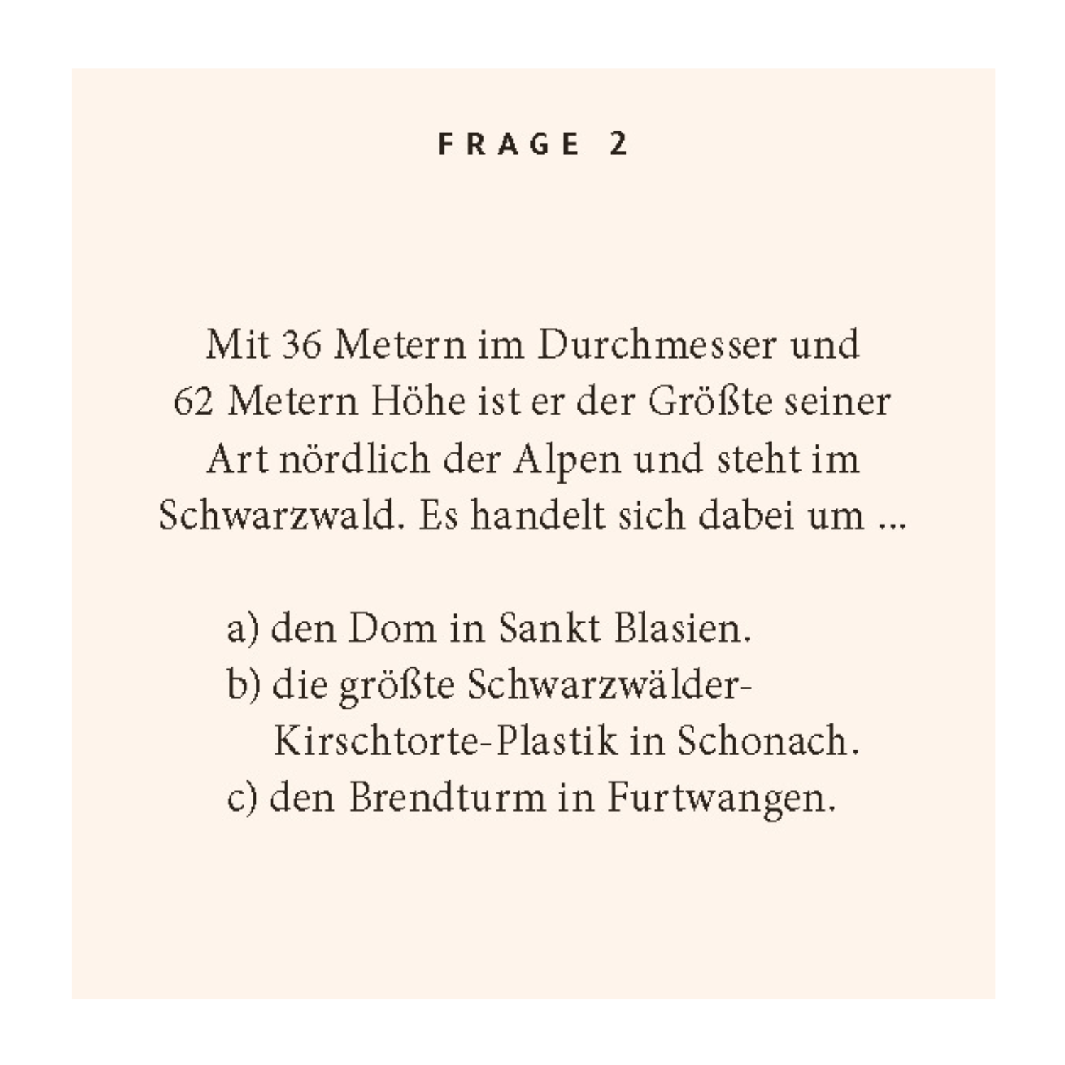 Schwarzwald-Quiz: Testen Sie Ihr Wissen über den Schwarzwald mit deutschen Multiple-Choice-Fragen zu ikonischen Stätten und Traditionen wie Kuckucksuhren.